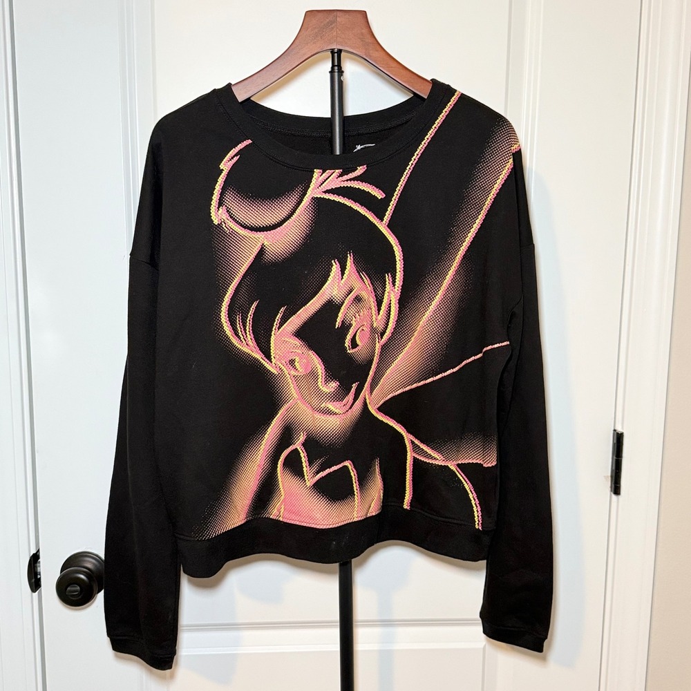 Disney Tinker Bell Graphic Sweatshirt Black Pink Junior XL 15/17 Peter Pan